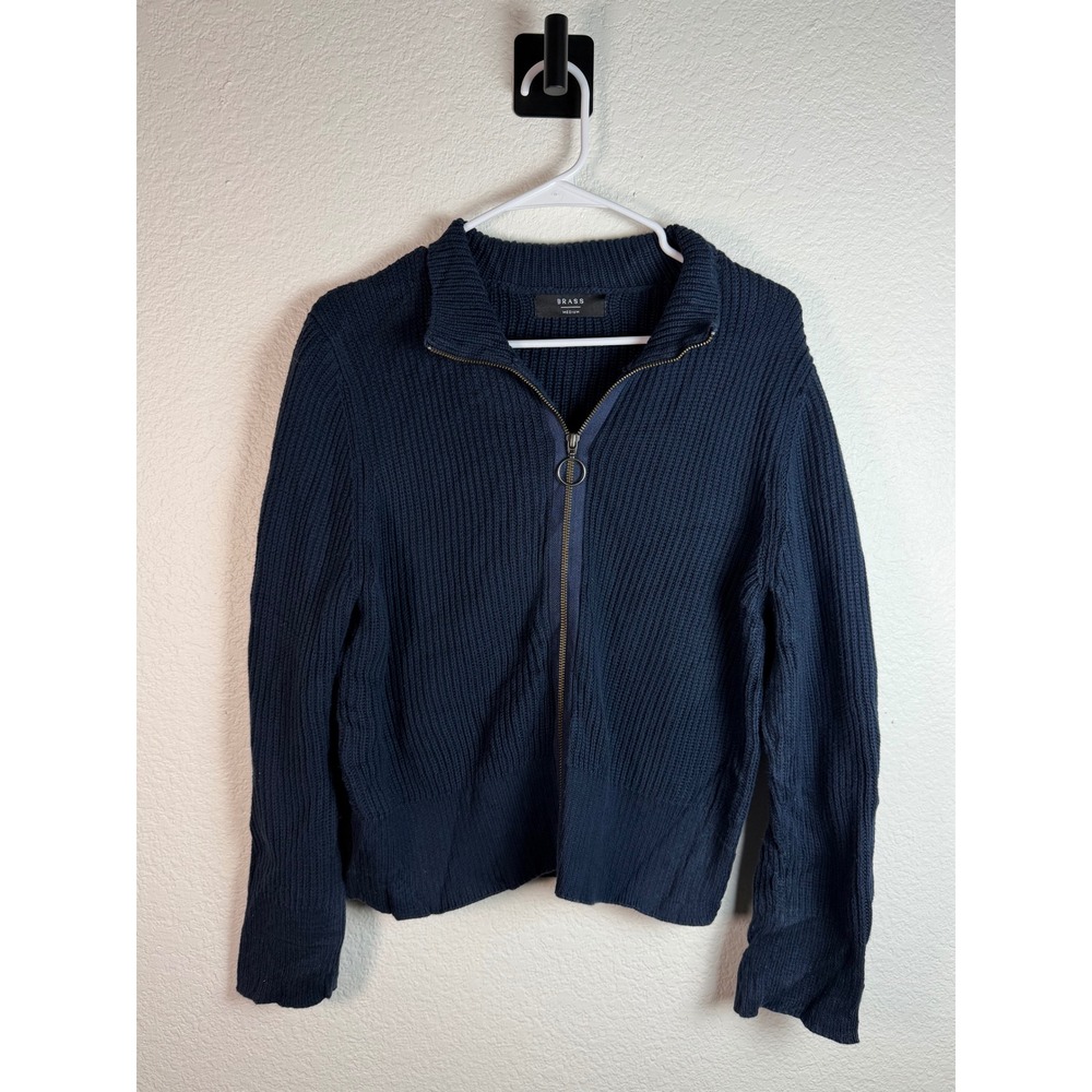 Fisherman Costal Heavy Cotton Ribbed Full Zip Cardigan Ring Pull Womens M Navy
